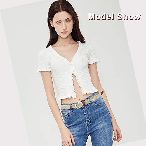 Yucforen 2 Pack 1'' Narrow Width Elastic Belt, Stretch Braided Skinny Fabric Woven Women Or Girl Jeans Dress Casual Belt #TOP2