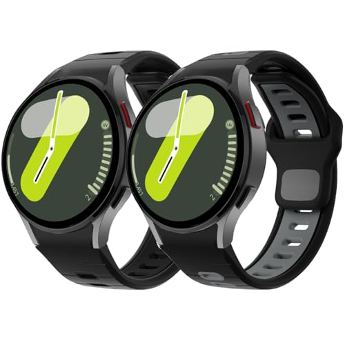 No Gap Bands Compatible with Samsung Galaxy Watch 7/6/5/4 Band 40mm 44mm Rugged Soft Silicone Sport Bands for Women Men (Black-Black/Grey)