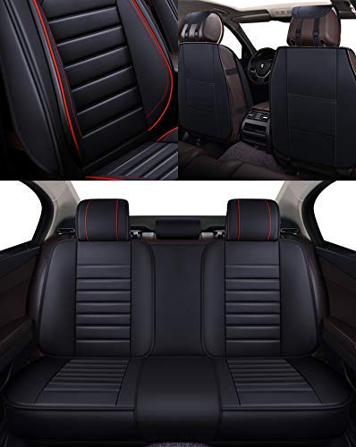 Oasis Auto Car Seat Covers Accessories Full Set Premium Nappa Leather Cushion Protector Universal Fit For Most Cars Suv Pick-Up Truck, Automotive Vehicle Auto Interior Décor (Os-012 Black) #TOP6