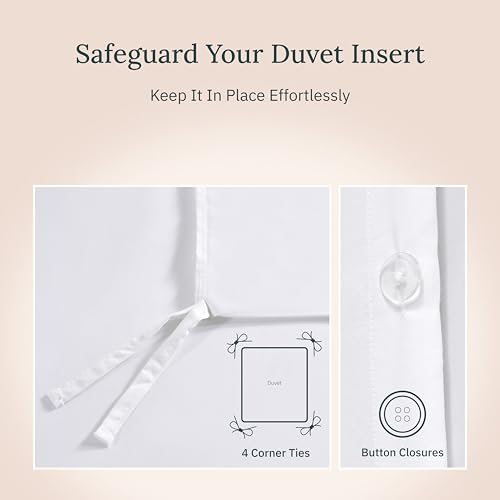 California Design Den 3 Pc White King Duvet Cover Set - Winner Good Housekeeping Best Bedding Awards 2025, 400 Thread Count Sateen, 100% Cotton Duvet Cover Set, Button Closure, Corner Ties - White