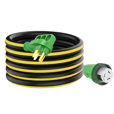 RVGUARD 50 Amp 25 Foot RV Power Cord, 14-50P to SS2-50R Generator Extension Cord, Heavy Duty STW Cord with LED Power Indicator and Cord Organizer, Black&Yellow, ETL Listed