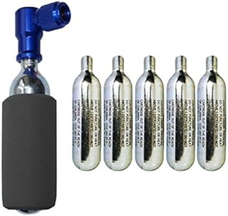 KRONYO CO2 Inflator with 5 x CO2 Cartridges - IN & OUT - Presta & Schrader Valve Compatible - Car Bike Bicycle Motorcycle Scooter, Tyre Pump For Road & Mountain Bikes - Insulated Sleeve