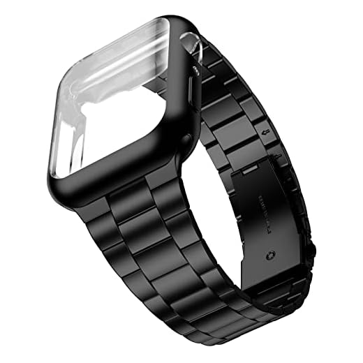 Wolait Pulseira compatível com Apple Watch 42 mm, 44 mm, 45 mm, 38 mm, 40 mm, 41 mm com capa, pulseira de aço inoxidável para negócios atualizada com capa protetora de tela para iWatch Series 7/6/SE Series 5/4/3/2/1,41 mm, preta