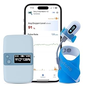 Babytone Baby Sleep Monitor with Base Station, Wearable Smart Sock Foot Monitor with Free App Report, Tracks Heart Rate, Movement and Average Oxygen Level, Fits Newborn 0 to 36 Months Old (BBSM S2)