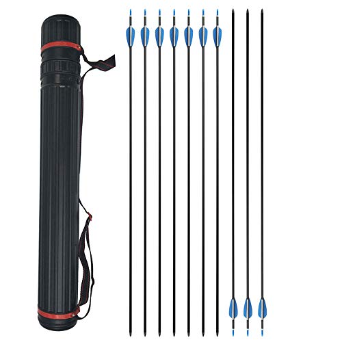 ZSHJG 12pcs Carbonpfeile für Bogenschießen 30 Zoll Jagdpfeile Spine 1000 Bogenpfeile mit Pfeilköcher für Compound und Recurve Bogen (Blau)