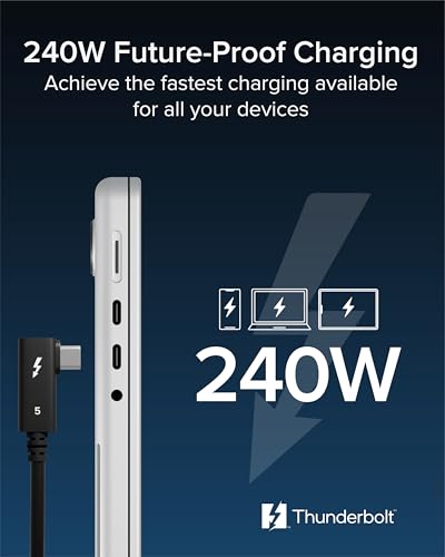 Câble Thunderbolt 5 Plugable 240W coudé à angle droit pour charge rapide