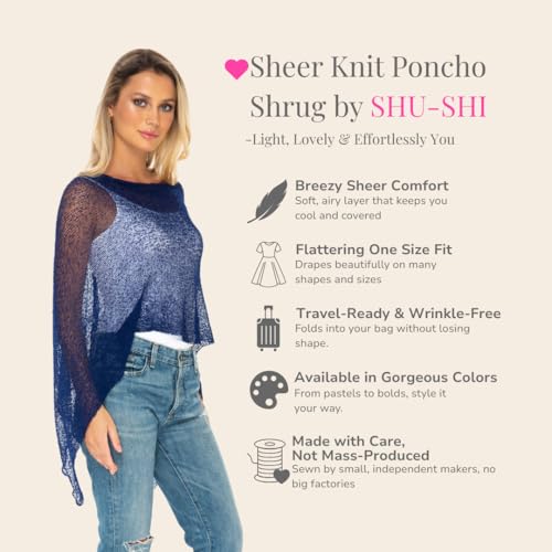 Image of SHU-SHI Womens Sheer Knit Poncho Shrug Lightweight Cover Up One Size Fits Most