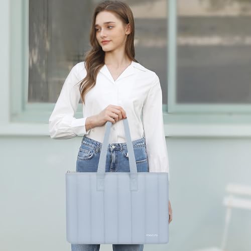 Image of MOSISO Laptop Tote Bag, 13-13.3 inch Laptop Bag Compatible with MacBook Pro 14, HP, Dell, Lenovo, Asus Notebook, Vertical Quilted Casual Computer Briefcase for Business Office Work, Baby Blue