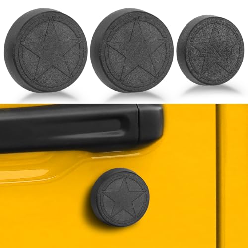Image of CALBEAU Strong Magnet Keyhole Covers Compatible with 2018-2026 Jeep Wrangler JL and Gladiator JT, 2 Front & 1 Tailgate Door Lock Protectors, Star, 3 PCS
