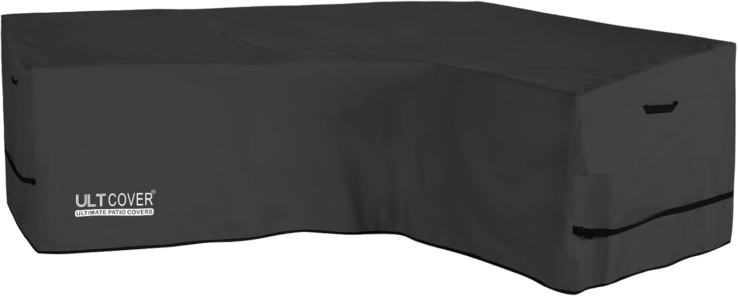 ULTCOVER Patio L-Shaped Right Facing Sofa Cover Waterproof for 4-Seater Outdoor Sectional Furniture Couch 85”W (Back Length) x 58”W (Right Side), Black