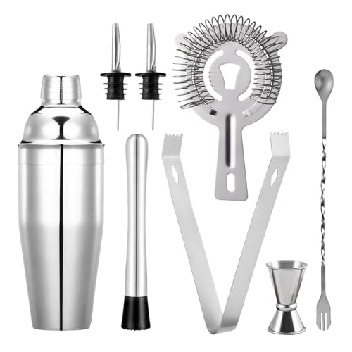Coctelera 750ML - Cocktail Shaker de Acero Inoxidable - Set Cocktail Kit 8 Piezas con Medidor, Colador, Cuchara, para Bar, Hogar, Fiestas y Regalos