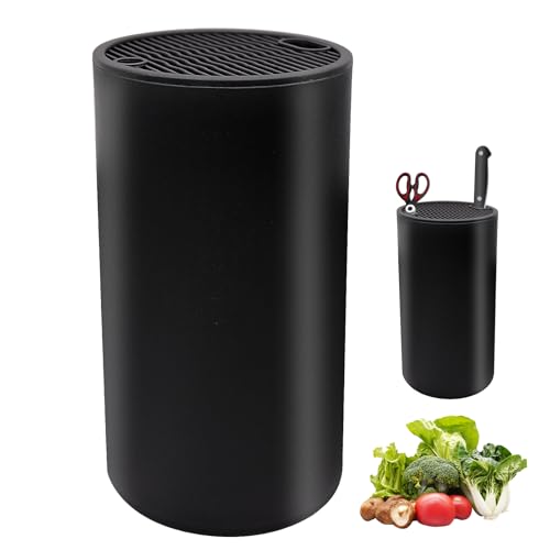 Empty Knife Holder,Knife Block Without Knives,Universal Round Knife Block,Knife Storage Stand,with Scissors Slot,Keep Knives Organized and Clean,Round