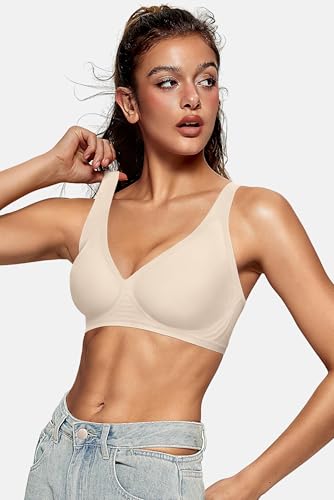 Image of OEAK Womens Deep V Bras Wireless Comfortable Bra Supportive No Underwire Bras Tshirt Push Up Bralettes Plunge Seamless Bra