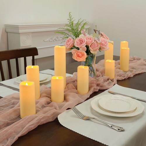 Image of Flickering Flameless Candles with Remote, Waterproof Outdoor Battery Operated Candles, Plastic Ivory Realistic LED Candles for Party, Wedding, Christmas, Thanksgiving, Home Decor, Set of 9