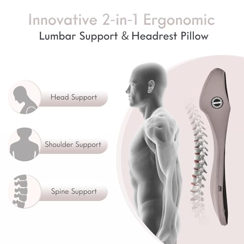 Image of FLORICH 2-in-1 Memory Foam Car Seat Lumbar Support with Headrest Pillow Ergonomic Car Headrest & Lumbar Cushion Back Support Pillow Car Seat Cushion for Driving Neck Back Pain Relief, Gray
