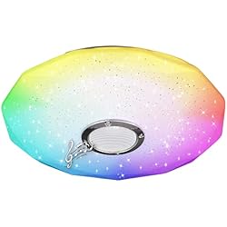 Lampara Baño Bluetooth BEL AIR HOME - lámpara Plafón Bluetooth TRITON 33 CM, Lámpara de Techo con Luz Led 18W RGB y Altavoz Bluetooth Para Dormitorio, Sala de Estar, Sala de Niños, Control por Mando a Distancia y App ILINK