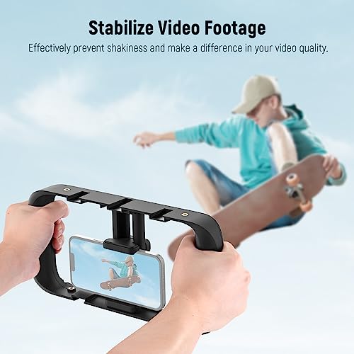 Image of NEEWER Mobile Phone Video Rig, Mobile Phone Grip Stabiliser Cage with Cold Shoe and 1 /4 Inch Thread, Video Recording Film Rig, Compatible with iPhone 16 15 Pro Max Plus 14 13 Mini X XS Max XR