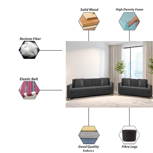 Image of Casaliving Garcia 3+2 Seater Sofa Set for Living Room (Black)