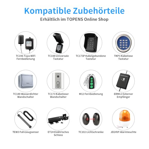 TOPENS JY9132 Drehtorantrieb Flügeltorantrieb Doppelflügeltor Torantrieb automatischer Toröffner Automatik max. 6m oder 600kg pro Flügel mit 2 Fernbedienungen, Solar kompatibel