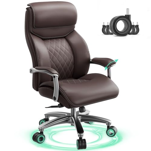 Image of Big and Tall Office Chair with Wide Area Armrest, 600lbs Heavy Duty Desk Chair with Adjustable Lumbar Support, PU Leather High Back Ergonomic Executive Computer Chair with 3'' Silent Casters