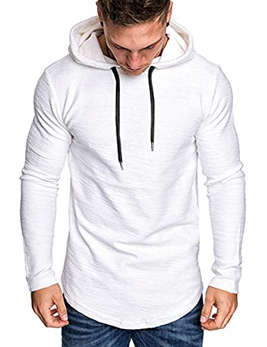 Babioboa Men s Fashion Athletic Hoodies Long Sleeve Sports Sweatshirt Gym Running Sweatshirt Solid Color Fleece Pullover White