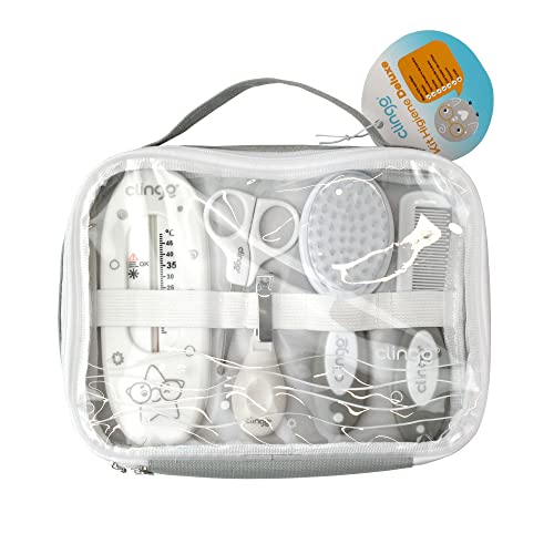 Clingo Kit Higiene Deluxe Com Estojo (9 Pecas), Branco/Cinza