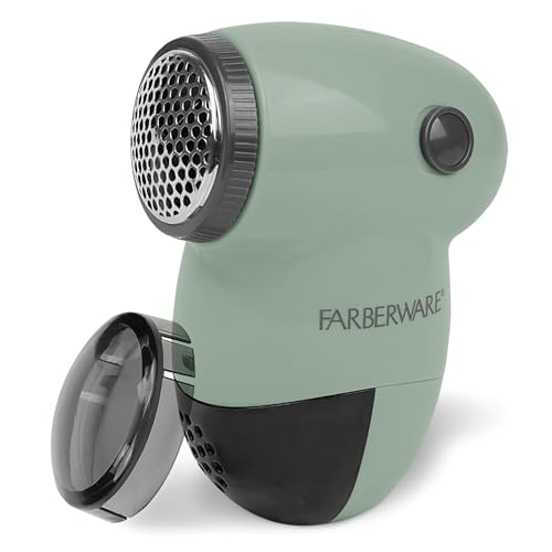 Image of Farberware Fabric Shaver & Lint Remover for Clothing, Small, Portable | Triple blade sweater shaver removes pilling, fuzz, and lint balls from clothes, couch, and furniture, battery operated