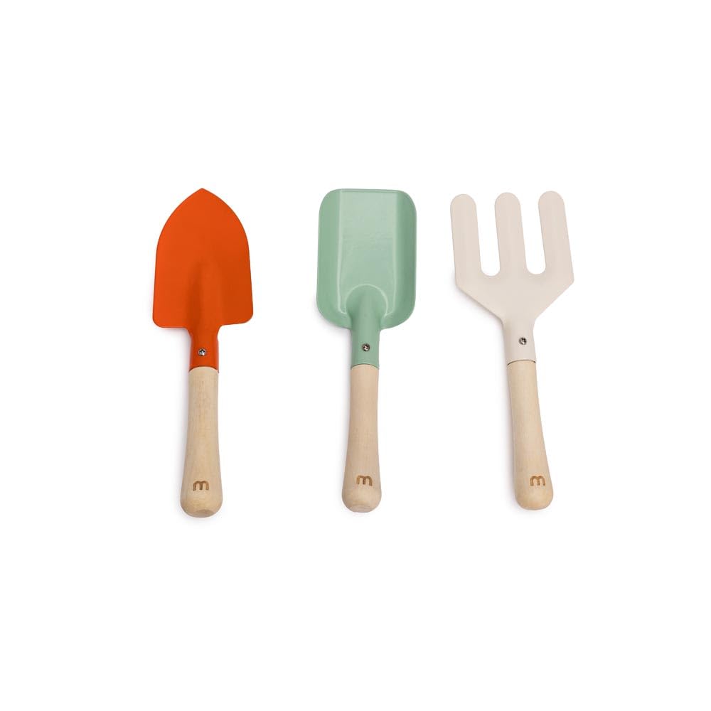 Miniland Children's Gardening Tool Set - Kids' Spade, Trowel and Rake, Educational Gardening Toy for Learning Plant Care, Ages 3+