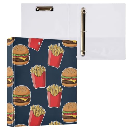 QUGRL 3 Ring Binder 1.5 Inch Burger Fries Fast Food Three...