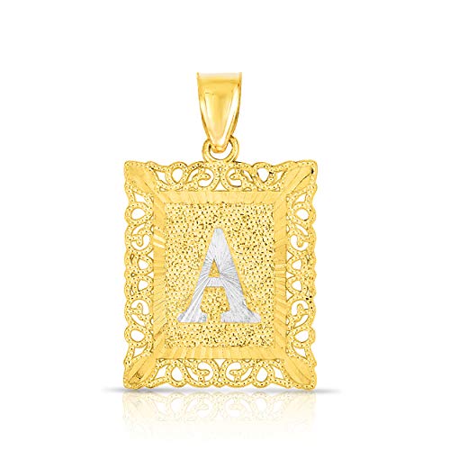 Floreo 10k Yellow Gold and White Gold 18mm Personalized Alphabet Monogram Letter A Initial Square Pendant Pendant - Main Image