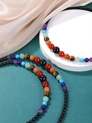 Jovivi 7 Chakra Necklace for Women Natural Chakra Gemstone Black Obsidian Healing Crystal Yoga Mala Beads Necklace Engery Reiki Crystal Beaded Necklace Jewelry Mothers Day Birthday Gift