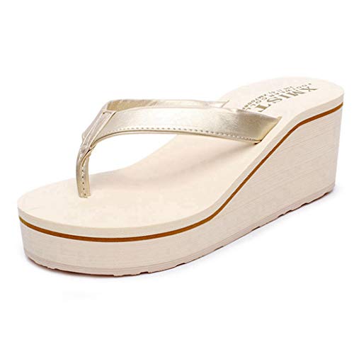 MIOKE Women's Wedge Flipflops Sandals High Heel Platform Summer Beach Nonslip Comfort Casual Thong Sandal