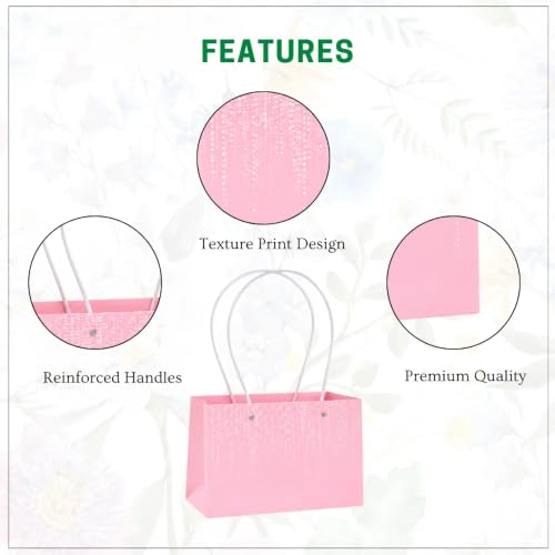 Image of Oasis Pack of 10 Pink Texture Print Flower Hamper Bags | Premium Floral Packaging Bags for Rakhi Gift Hampers, Flower Bouquets, Wedding, Return Gifts, Decorative Presentation & Florist Supplies