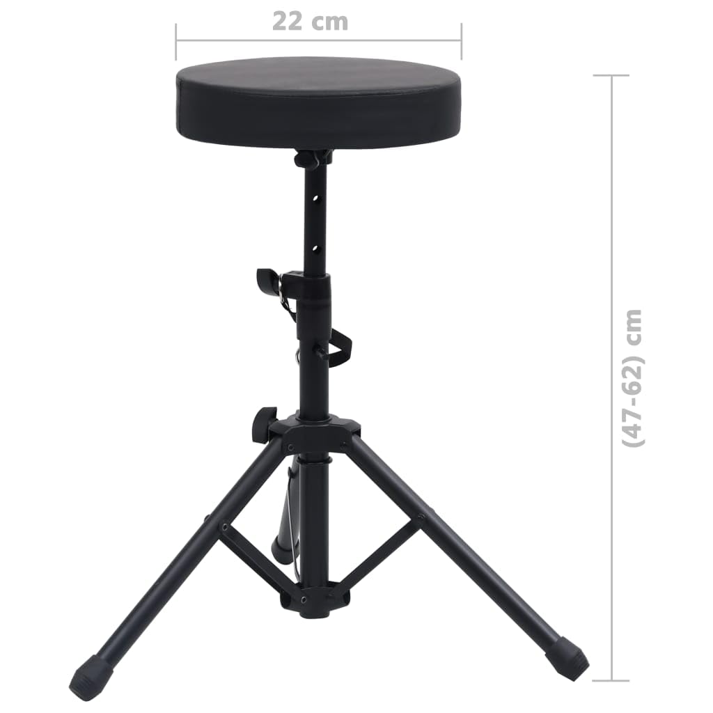 Doppelstrebiger Keyboard-Ständer und Hocker Set Schwarz aus Stahl, höhenverstellbar, klappbar, gepolsterter runder Sitz, ideal für Musiker, Bühne, Studio und Konzert