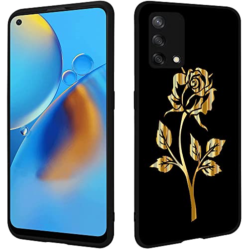 Esakycn Coque pour Oppo A74 4G, Etui Noir Silicone TPU avec Dessin Fleur Motif, Cadeau de Housse Souple Ultra Antichoc Protection Case Cover Coques pour Oppo A74 4G 6,43", Rose Cover