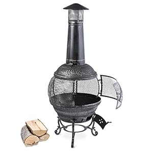 Blumfeldt Flavius, schouw, tuinhaard, tuinhaard, terraskachel, gietijzer, 360 ° rondom rooster, vonkbescherming, antiek…