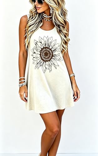 Image of LLHXRUI Sundresses for Women Sleeveless Boho Summer Dress Elegant Vacation Tank Dresses Casual Tunic Short Sun Dress