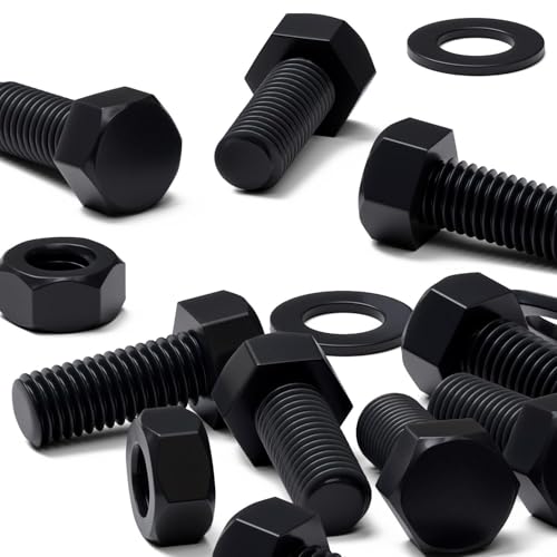 Image of 20x Black Nylon PA66 Hex Head Plastic Bolts, Nuts & Washers, M10 x 25 mm, Fastener, (25 /64 x 63 /64 in)