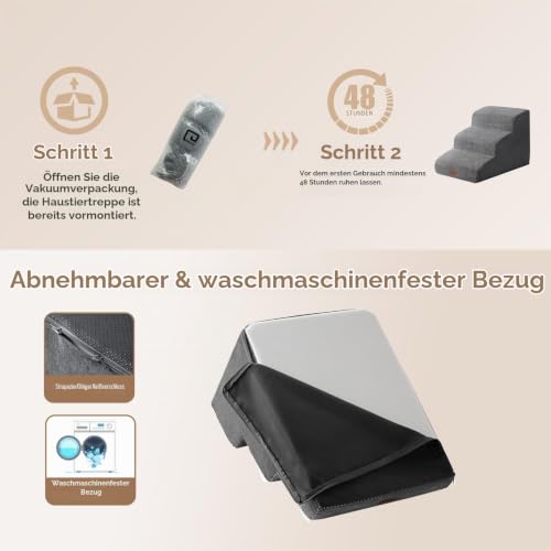EHEYCIGA Hundetreppe für Kleine Hunde 40 cm Hoch, 3 Stufen, Grau – Ansicht 6