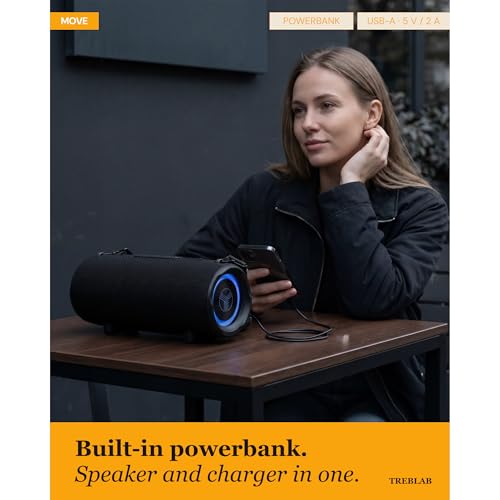 Image of TREBLAB HD-Max Loud Portable Wireless Bluetooth Speaker, 60W IPX7 20H | RGB Power bank Outdoor Speaker, TWS Stereo Pairing, Carry Strap & Deep Bass for Backyard Parties, USB-C Charging