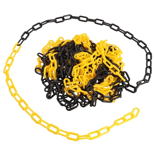 Amexo Plastic Chain Barriers 10m*6mm, High Visibility Yellow Black Chain for Crowd Control, Parking Space, Traffic Management