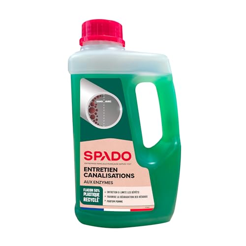 SPADO - Déboucheur entretien canalisation et fosses septiques - Biologique - débouche - détruit les odeurs - sans soude, ni acide - parfum pomme - 1L - Fabriqué en France