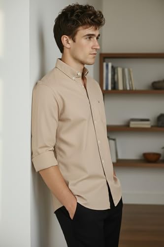 Image of Allen Solly Men's Cotton Buttoned Down Shirt | Classic Fit, Soft Breathable Fabric, Smart Casual & Office Wear