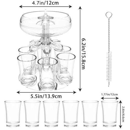ALEVMOOM 6 Schnapsglasspender und -Halter, Weinspender, Flüssigkeits-Trenner, Halter für Getränke, Cocktail, Bierspender, geeignet für Bars, Partys, Trinkwerkzeuge mit Bürste (transparent)