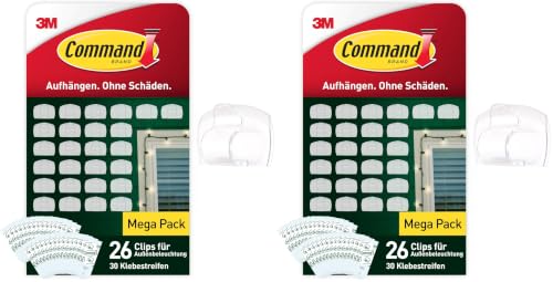 Image of Command Outdoor Decorating Clips - Value Pack of 52 Mini Hooks and 30 Small Adhesive Strips - Transparent - Clips for Hanging Decorations and Fairy Lights Outdoors - Damage Free Hanging