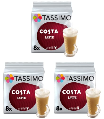 Tassimo Costa Latte Coffee Pods 16 discs - (Pack of 3, Total 48 discs, 24 Drinks)