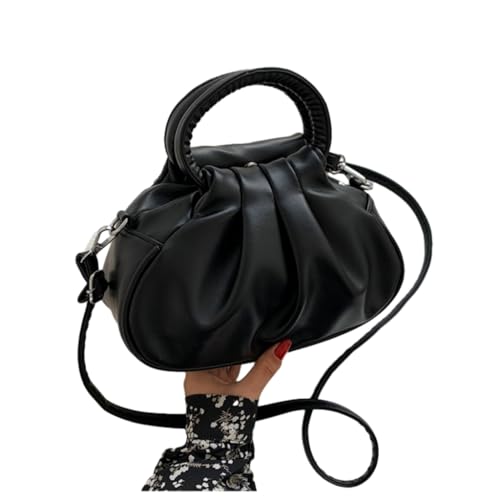 Sac à main à bandoulière pour femme noir plissé avec anse amovible