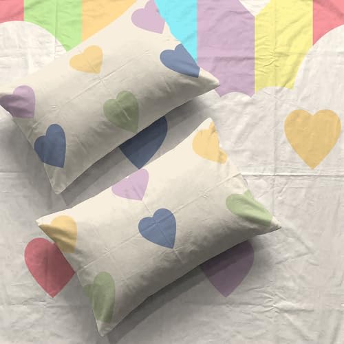 Image of Urban Space 144 TC Divine 100% Cotton Bedsheet for King Bed, Cotton Bedsheet with 2 Pillow Covers (Size 108 x 108 inches, Rainbow Hearts, King Size)