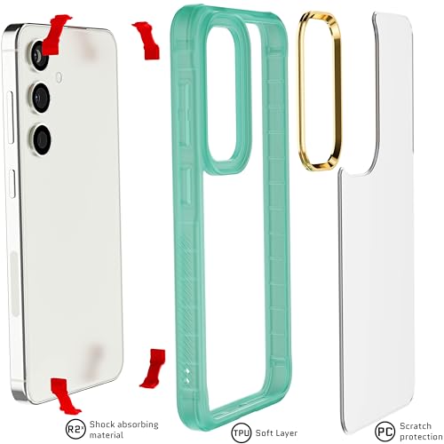 Image of Ghostek Covert Galaxy S24 Phone Case Clear with Military Grade Shockproof Protection, Non-Slip Grip, Protective Silicone Cover Designed for 2024 Samsung Galaxy S24 (6.2 inch) (Teal)
