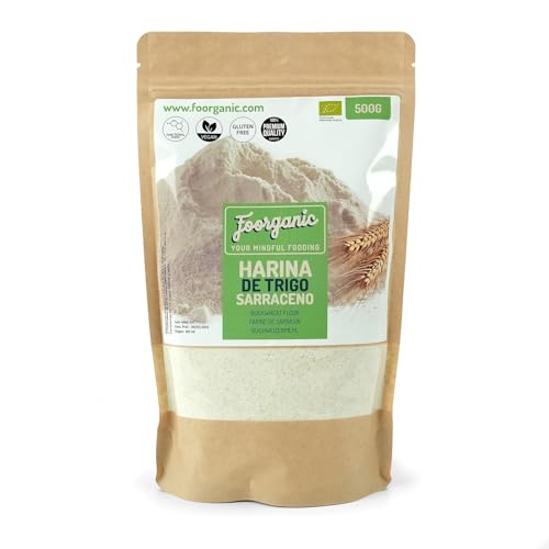 FOORGANIC Harina de Trigo Sarraceno Ecológica Foorganic 500g | Sin Gluten | Ideal para Repostería y Cocina Saludable | Producida en España